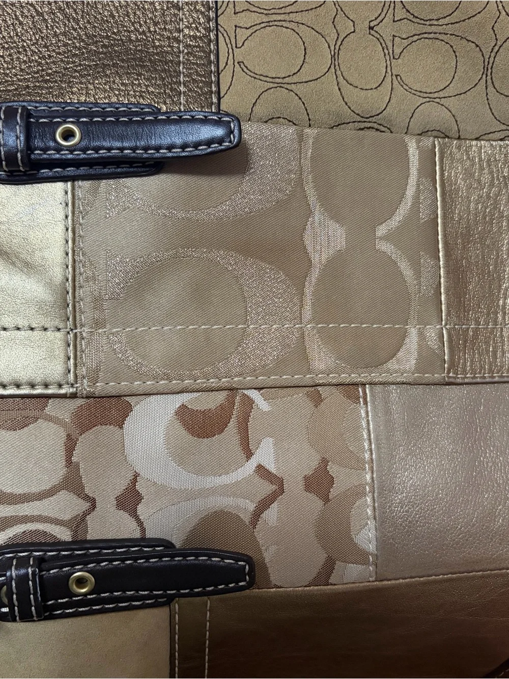 Coach Metallic Patchwork Tote in Taupe and Brown GOLD TONE ABSOLUTELY STUNNING!